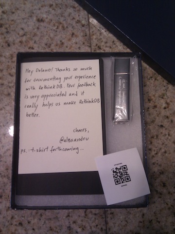 Who doesn't love getting mail? Thank you RethinkDB